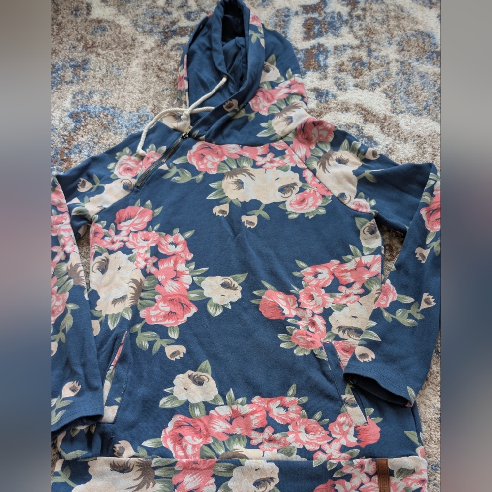 Ampersand Teal Floral Double Hoodie